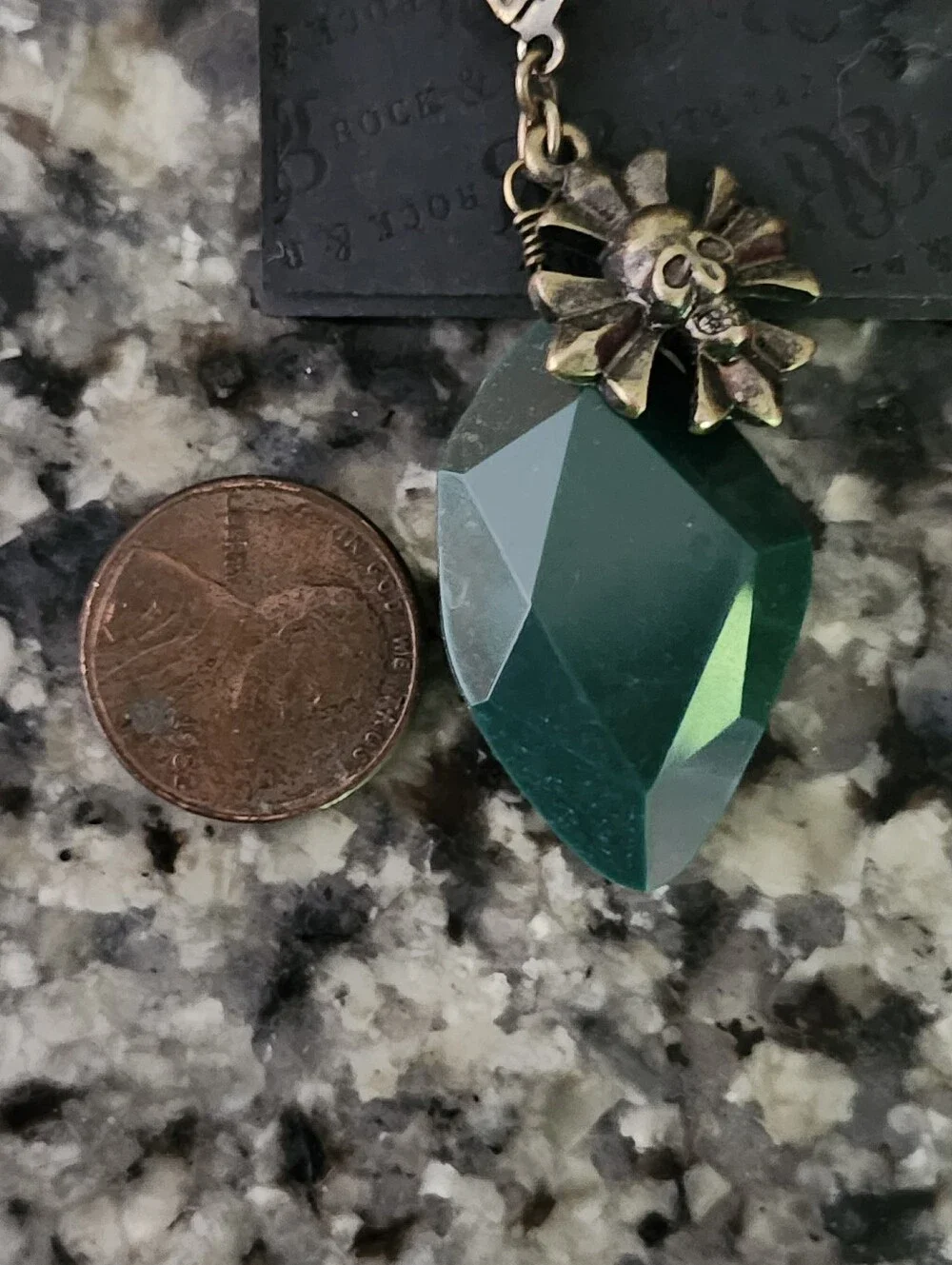 Rock & Republic Teal Faceted Teardrop Earrings with Skull Flower Accents